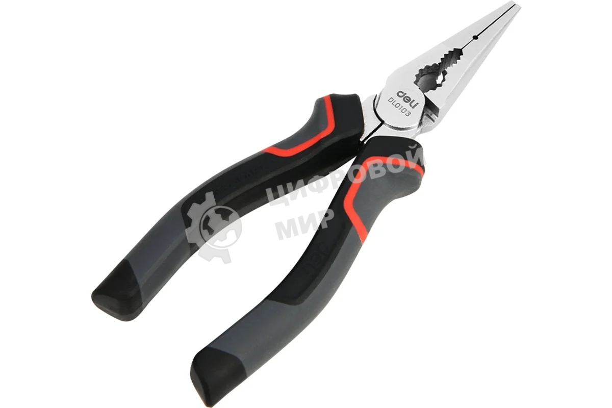 Удлиненные плоскогубцы Deli DL0103 160 мм, Cr-V, эксцентриковый шарнир, антикоррозийное покрытие, трехкомпонентная прорезиненная рукоять