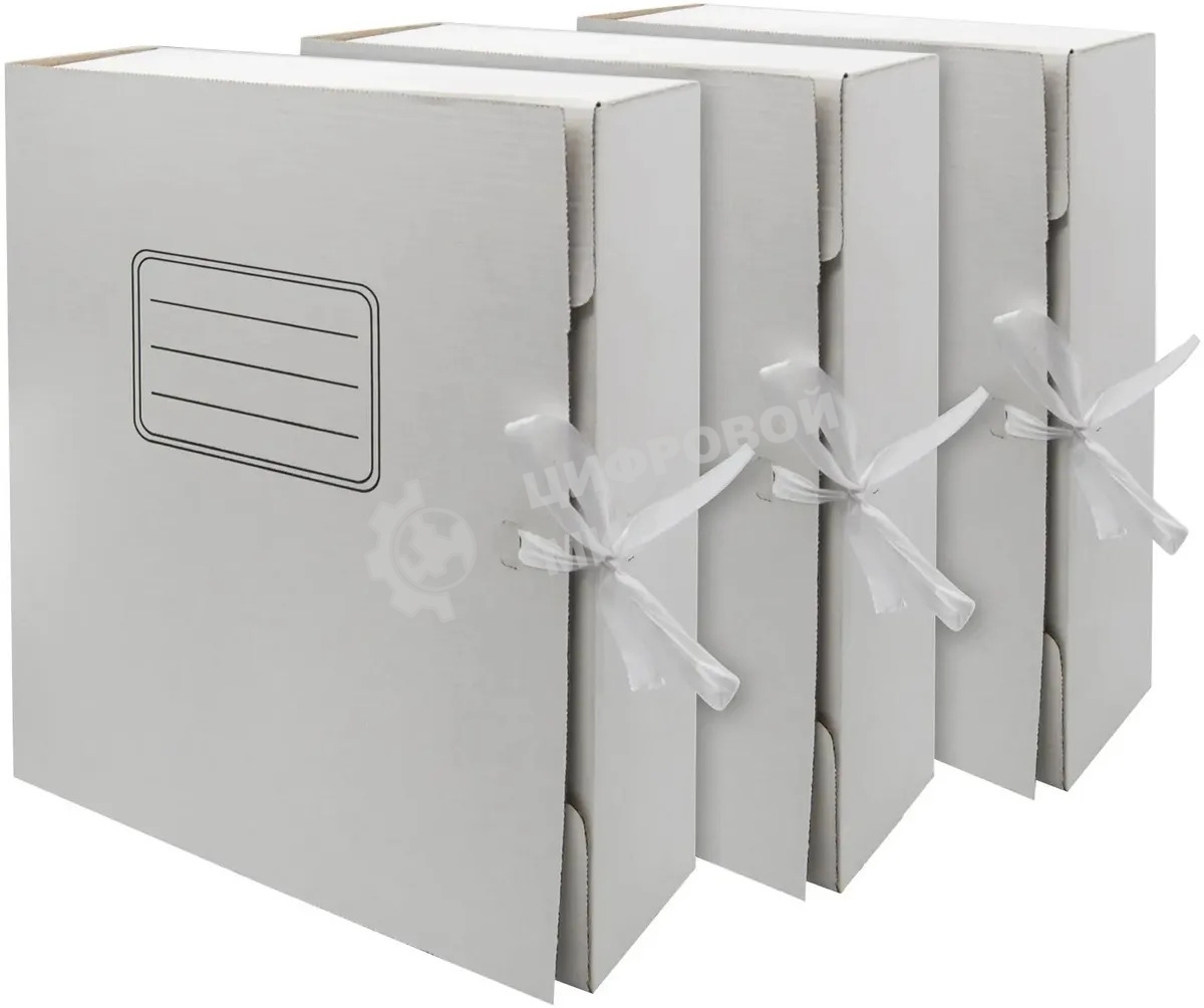 Папка архивная 2 завязки Silwerhof микрогофрокартон корешок 75мм белый (упак.:3шт)