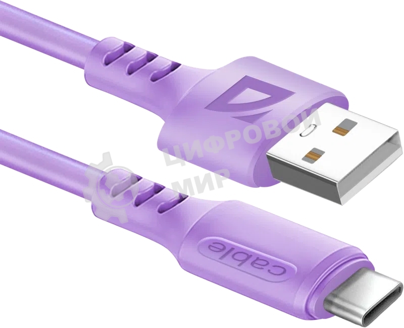 Кабель Defender F207, USB 2.0 (AM) - Type-C, 1 м, 2.4А, силиконовая оплетка, фиолетовый.