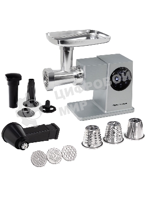 Мясорубка электрическая Zigmund & Shtain ZMG-055 серебристый, 2700 Вт, 2.7 кг/мин, реверс, защита от перегрузки, насадки - 8