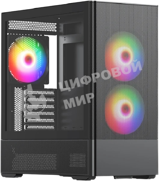 Компьютерный корпус без блока питания Case HSPD M712, Mesh Mid Tower, Black, TG, 0.6 SPCC, no fans, E-ATX, ATX, mATX, mITX, 175/410/160мм, 2x2.5