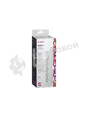 Удлинитель с сетевым фильтром Defender DFS 135, белый, 5 розеток, 5 м.