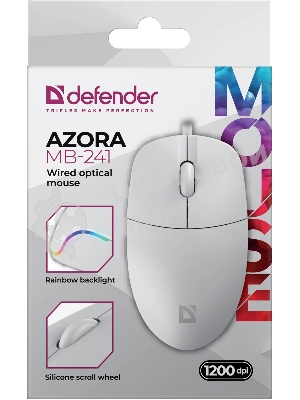 Мышь проводная Defender Azora MB-241 белый, 1200 dpi, USB, кнопки - 3