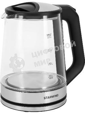 Чайник электрический Starwind SKG2112 2 л, 1800 Вт, черный/прозрачный корпус: стекло