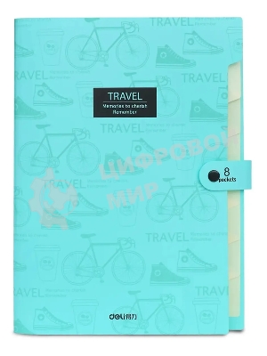 Папка-портфель Deli 5737 на кнопке 8 отделений, A4, пластик, ассорти