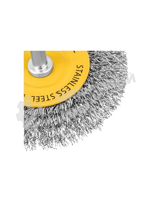 Щетка для дрели Denzel 75 мм, плоская, со шпилькой, нержавеющая витая проволока