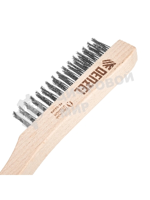 Щетка зачистная Denzel 3-х рядная, прямая проволока из нержавеющей стали с деревянной ручкой, EFP