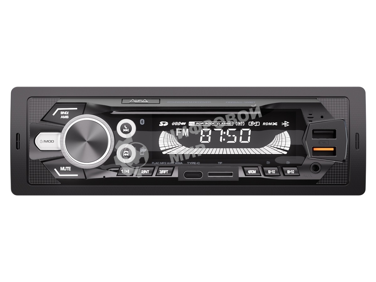 Автомагнитола AURA FIREBALL-104BT, 1 DIN, Bluetooth, USB Type-A, AUX