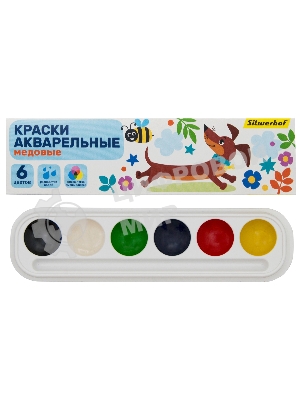 Краски акварельные Silwerhof 961139-06 Веселые друзья, медовые, 6 цветов, без кисти, картонная коробка
