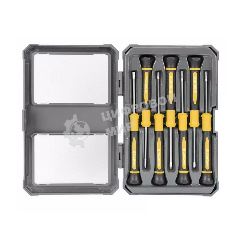 Набор прецизионных отверток 7 шт Deli DL241007 (SL2.0*50, SL2.5*50, SL3.0*50, PH00*50, PH0*50, Torx6*50, Torx8*50), сталь CrV, пласт.кейс