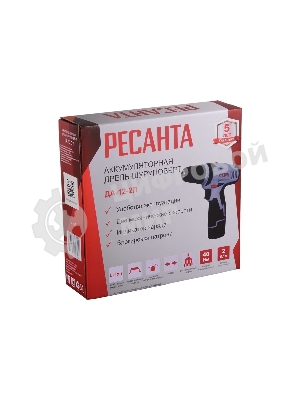 Дрель-шуруповерт Ресанта ДА-12-2Л, 12 В, 2 Ач, 40 Нм, щеточный