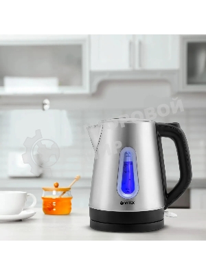 Чайник электрический Vitek VT-7038(ST) Мощность 2200 вт. Объем 1.7 л,Тип нагревательного элемента скрытый.