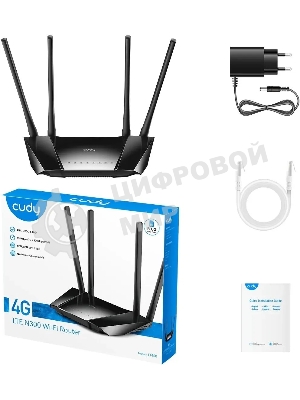 Роутер беспроводной Cudy LT400 N300 10/100BASE-TX/4G cat.4 черный