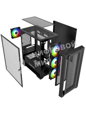 Компьютерный корпус Powercase ByteFlow Micro Black, Tempered Glass, 4х 120мм ARGb fans, ARGb HUB, черный, mATX (CAMBFB-A4)