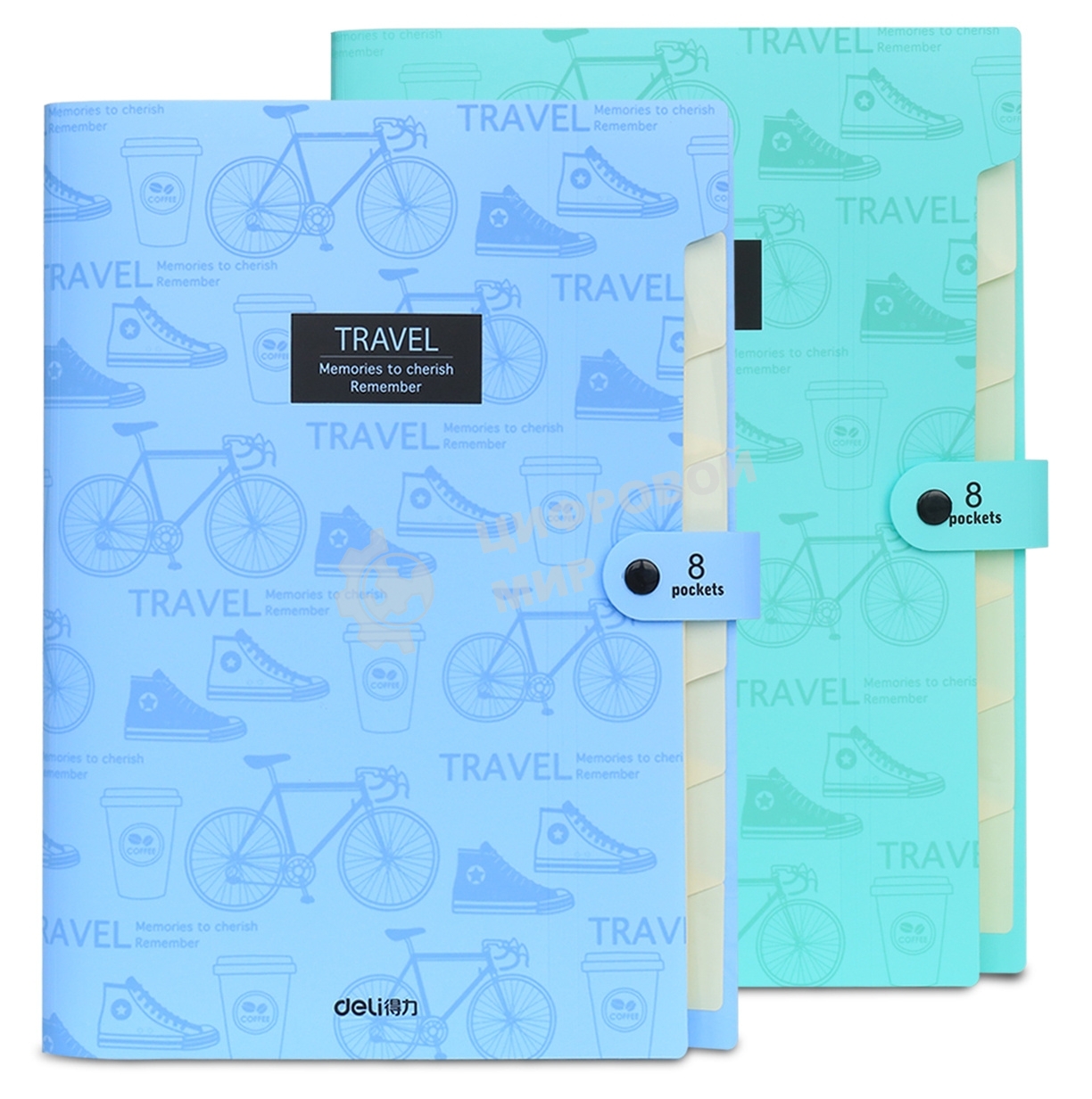 Папка-портфель Deli 5737 на кнопке 8 отделений, A4, пластик, ассорти