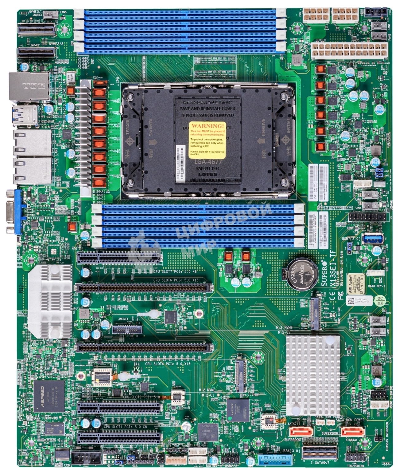 Материнская плата Supermicro X13SEI-TF, 1xLGA-4677,Intel Xeon SP gen 4, Intel C741, 8x DDR5 4800/4400/4000 MHz. 2x10Gbe Base-T X550+1xMgmt LAN, 10xSATA3, 2xSATA-DOM, 4xUSB 3.2,  2xPCI-Ex16+3xPCI-E x8+2xMCIO x8, 2xM.2,  ATX
