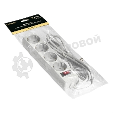 Удлинитель ExeGate EC-4-5W (EX279401RUS), белый, 5 м, евровилка с заземлением, 4 евророзетки с заземлением, 2200 Вт
