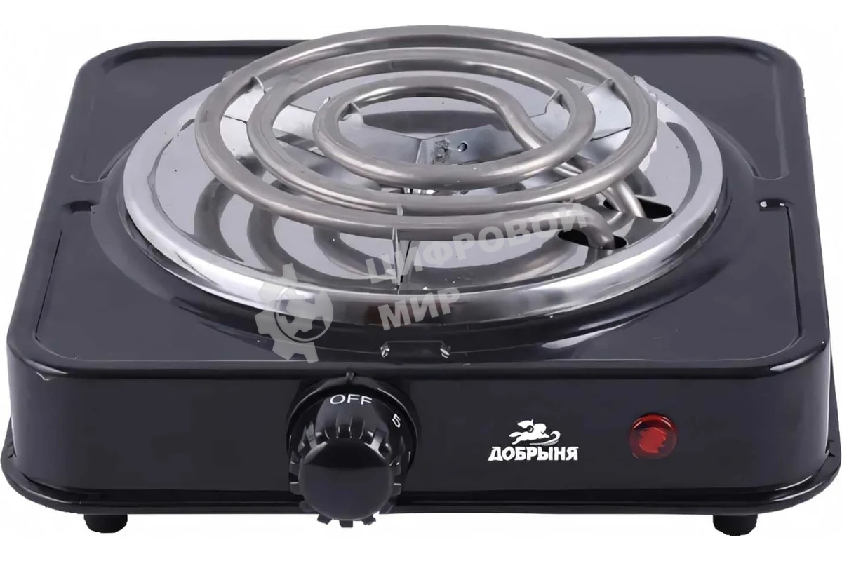 Плита настольная (1 конф) Добрыня DO-2205B черный (1000Вт) спираль x12, 1000 ВтНапряжение 220 В, 50 Гц5 режимов нагреваДиаметр конфорки: 15 смЗащита от перегреваСветовой индикатор работыРезиновые ножки