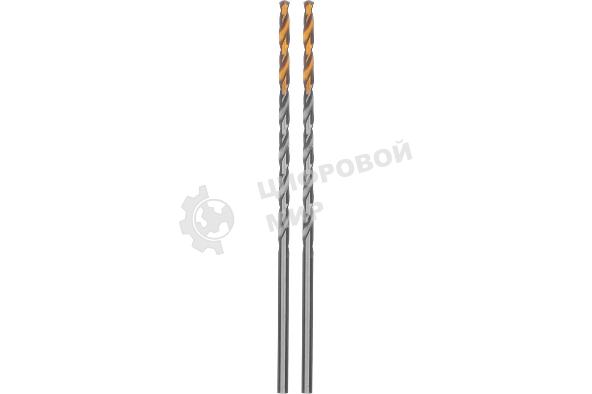 Сверло спиральное по металлу Denzel 3 х 100 мм, Р6М5, Golden Tip, удлиненное, 2 шт.