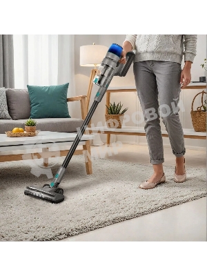 Пылесос вертикальный Kitfort КТ-5305 серый/синий, питание от аккумулятора, 225 Вт, уборка сухая, пылесборник 0.5 л