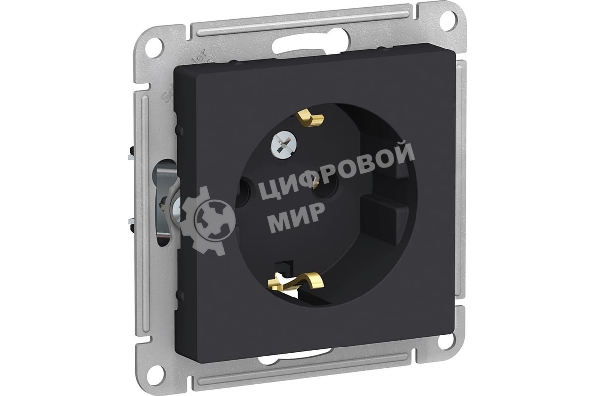 Механизм розетки 1-м СП AtlasDesign с заземл. 16А карбон SchE ATN001043