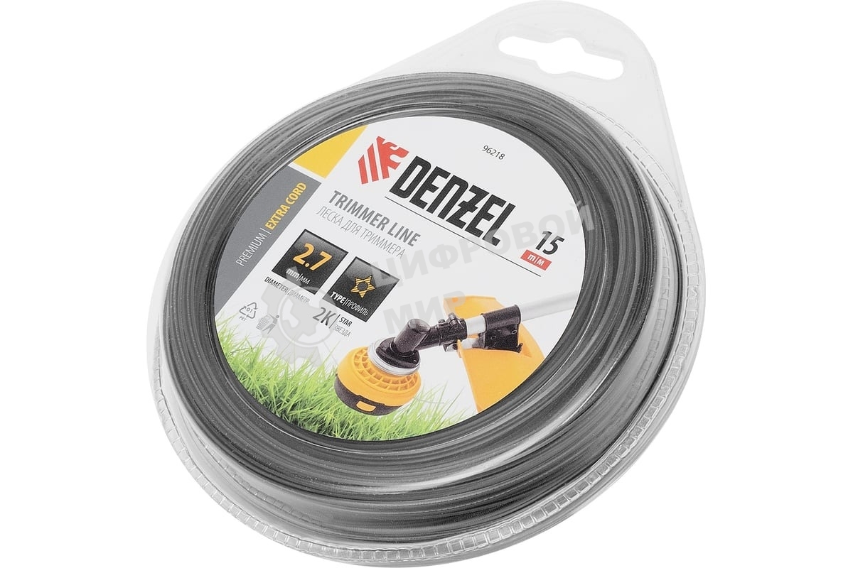 Леска для триммера Denzel двухкомпонентная звезда, 2,7мм х 15м, блистер EXTRA CORD