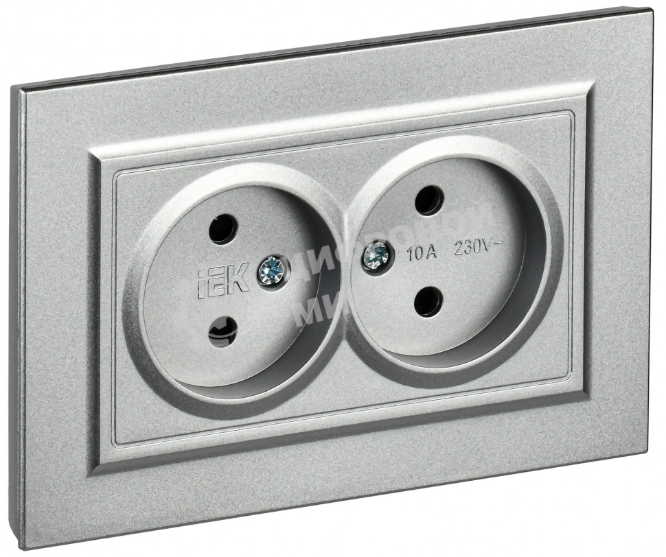 Розетка 2-местная IEK BRITE РС12-2-БрА (BR-R20-10-K47-F) без заземления, без защитных шторок, 10А в сборе, алюминий