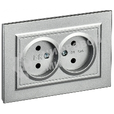 Розетка 2-местная IEK BRITE РС12-2-БрА (BR-R20-10-K47-F) без заземления, без защитных шторок, 10А в сборе, алюминий