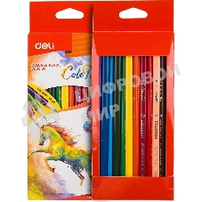 Карандаши цветные Deli EC00300 ColoRun, трехгранный профиль, тополь, 12 цветов, коробка с европодвесом