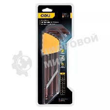 Ключ Deli Набор шестигранных ключей с шаром сверхдлинных Deli DL230809G 9 шт Cr-V, размеры 1,5,2,2,5,3,4,5,6,8,10мм, пластиковый держатель