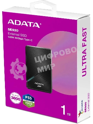 Внешний SSD ADATA SE920, 1Tb, USB 4 Type-C, R/W 3800/3700, черный