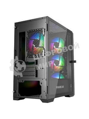 Компьютерный корпус Powercase ByteFlow Micro Black, Tempered Glass, 4х 120мм ARGb fans, ARGb HUB, черный, mATX (CAMBFB-A4)