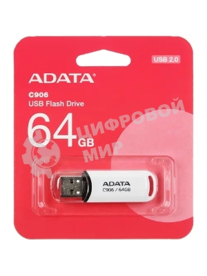 Флешка USB ADATA Classic C906 (AC906-64G-RWH), 64Gb, USB 2.0, R/W 15/5, белый