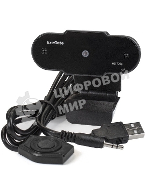 Веб-камера ExeGate BlackView C525 HD 1280x720, 30 кадр/с, USB Type-A, микрофон (шумоподавление), шторка приватности, универсальное крепление