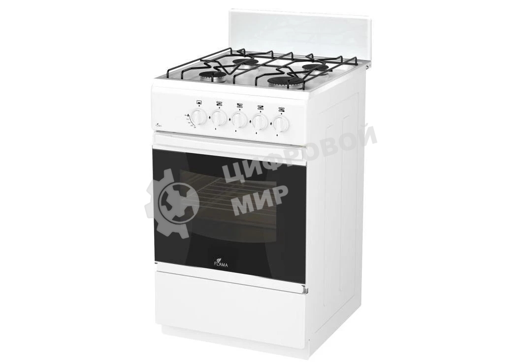 Газовая плита Flama RG 24011 W белый, конфорок 4 шт, духовка 50 л, 50 см x 85 см x 60 см