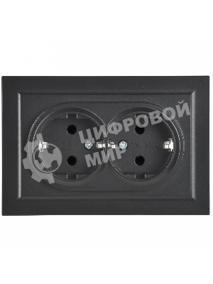 Розетка 2-местная IEK BRITE РС12-3-БрЧ с заземлением, без защитных шторок, 16А в сборе, черный