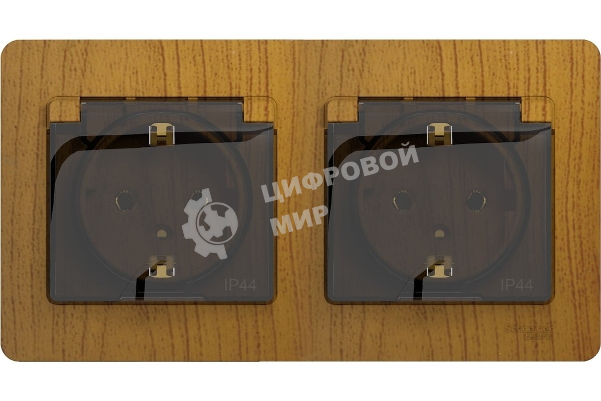 Розетка 2-ая с/з, со шторками, в сборе, IP44 SE Glossa Дерево Дуб