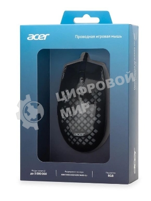 Мышь проводная Acer OMW134 черный, 3200 dpi, USB, кнопки - 6