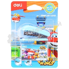 Степлер настольный Deli E0249 Super Wings 24/6 26/6 (12 листов), ассорти, 40 скоб, металл/пластик блистер