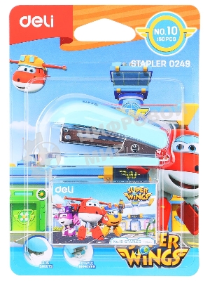 Степлер настольный Deli E0249 Super Wings 24/6 26/6 (12 листов), ассорти, 40 скоб, металл/пластик блистер