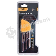 Ключ Deli Набор шестигранных ключей удлиненных Deli DL230708G 9шт S2, размеры 1,5,2,2,5,3,4,5,6,8,10мм, пластиковый держатель