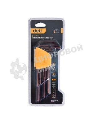 Ключ Deli Набор шестигранных ключей удлиненных Deli DL230708G 9шт S2, размеры 1,5,2,2,5,3,4,5,6,8,10мм, пластиковый держатель