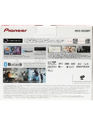 Автомагнитола Pioneer MVH-S520BT, 1 DIN, Bluetooth, USB Type-A, AUX, пульт ДУ, съёмная панель