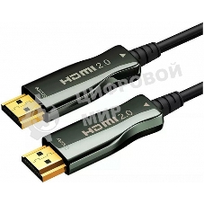 Кабель HDMI AOC-HM-HM-30M Wize, оптический, 30 м, 4K/60HZ, v.2.0, ARC, 19M/19M, черный, коробка
