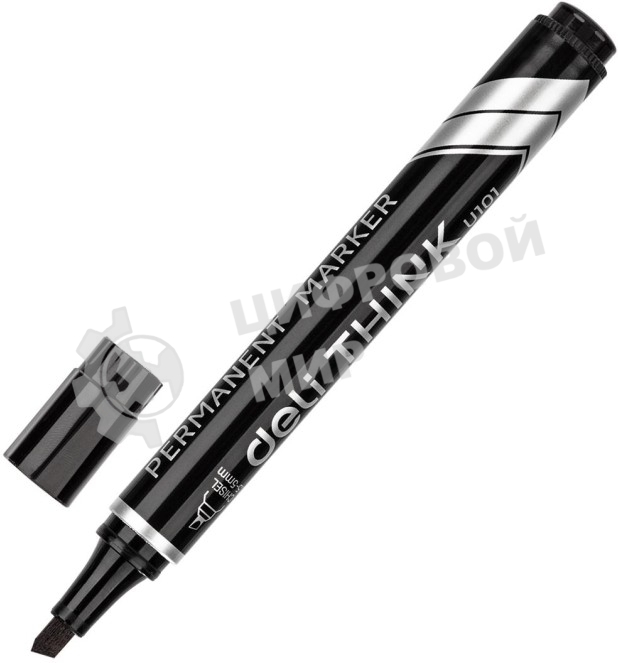 Маркер перманентный Deli Think EU10120, скошенный пишущий наконечник, 2-5мм, черный