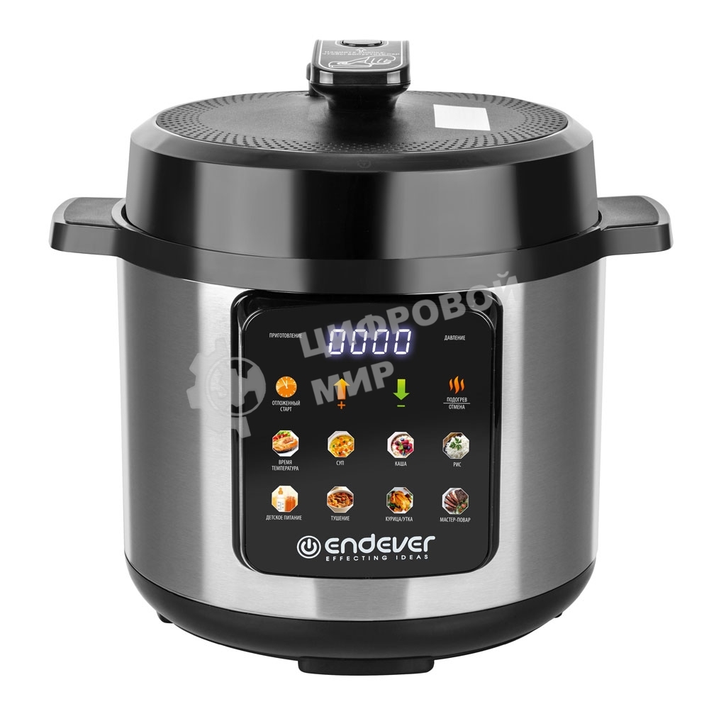 Скороварка-мультиварка электрическая Endever Vita-133 черный/стальной, 1200 Вт, 6 л, 12 авторежимов работы, книга рецептов, 2 шт/уп.