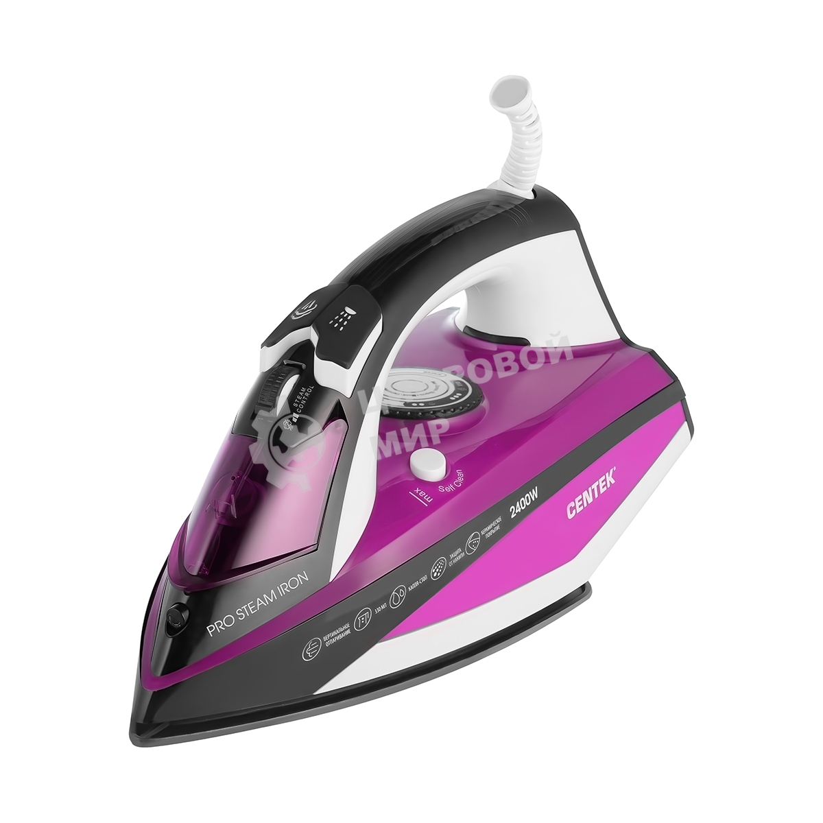 Утюг Centek CT-2344 фиолетовый/белый, 2200 Вт, 45 г/мин, 145 г/мин, 320 мл