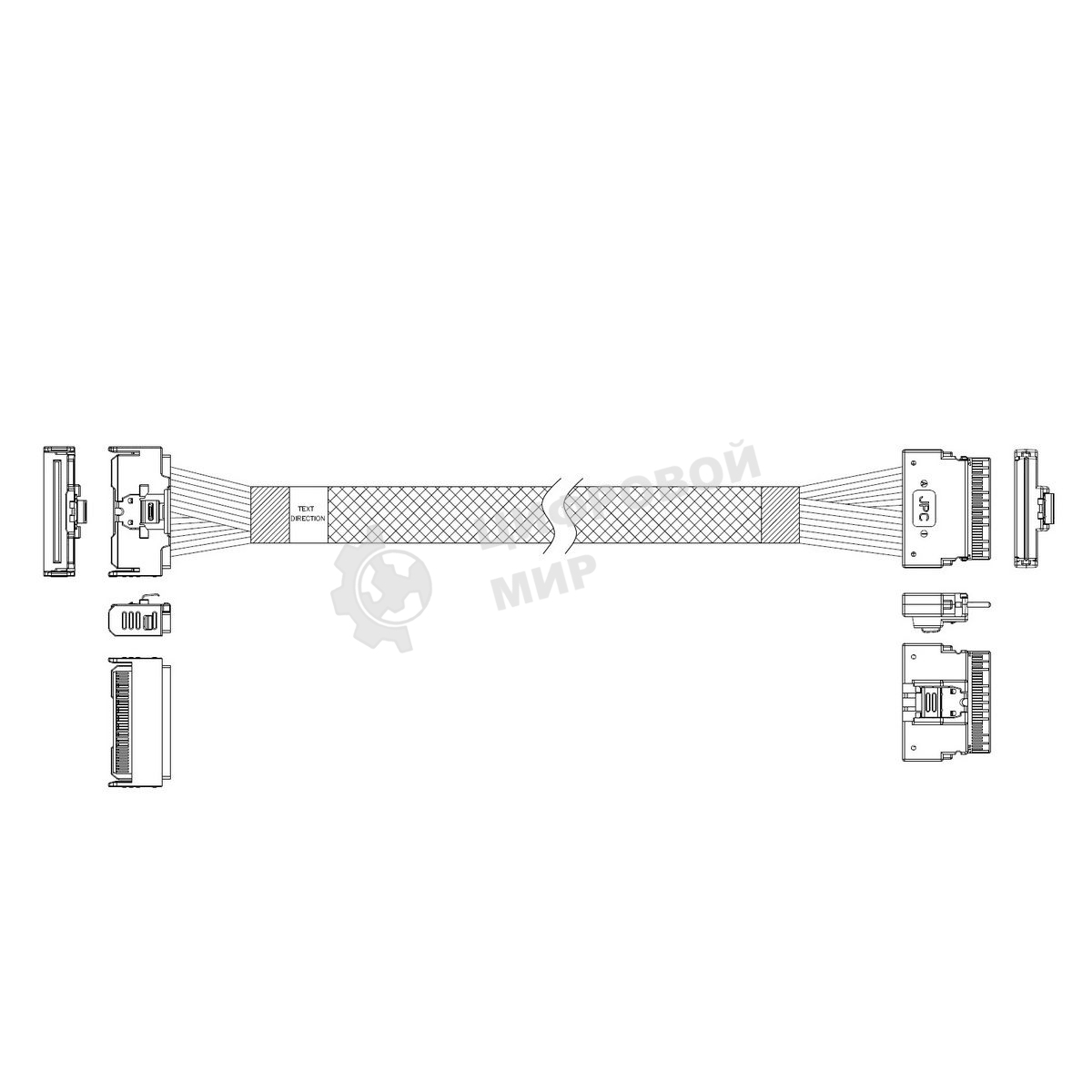 Кабель Amphenol RMC74-5874, MCIO x8 74P (прямой Straight Type) TO Slimline SAS x8 74P (SFF8654, прямой Straight Type), 85 Ohm, L:100 см