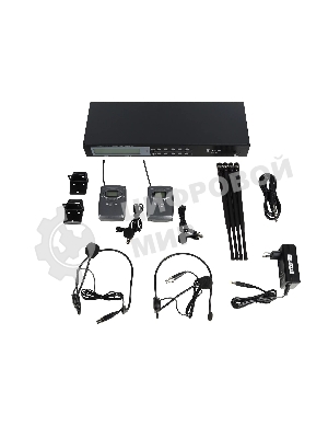 Микрофонная система Intrend ITWMIC-JS-LH цифровая, беспроводная, двухканальная. 2 поясных передатчика, 2 головных микрофона, 2 петличных микрофона, диапазон UHF, LCD дисплей