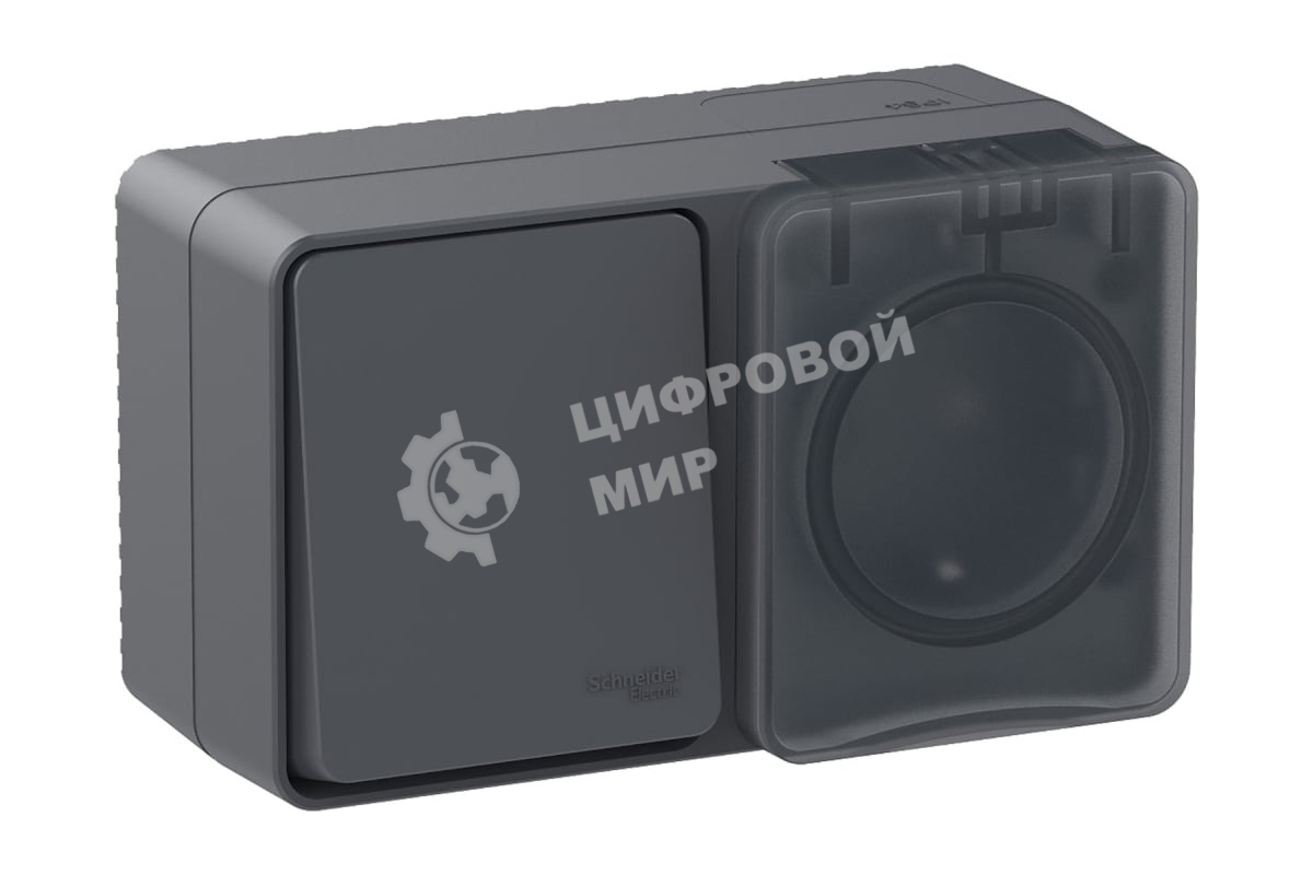 Блок ОП AtlasDesign Profi54 розетка 16А 250В с заземл. защ. шторки + 1-кл. выключатель 10А IP54 антрацит SchE